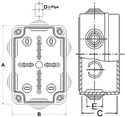 Кутия с капак на винтове COURBI 32-21006-120: 120x80x55 mm. Прахо и влагозащитена - IP55